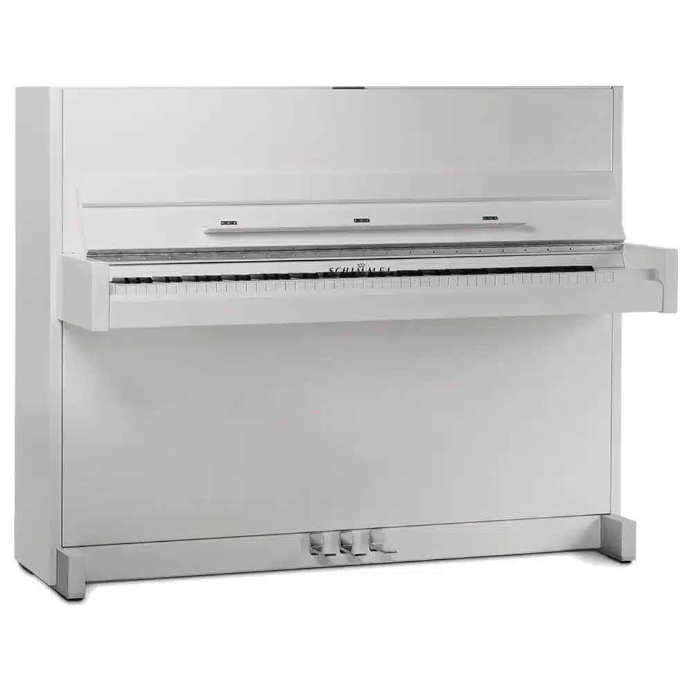 135 - Piano Droit Finition Blanc brillant avec détails chromés