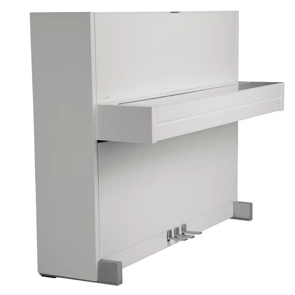 135 - Piano Droit Finition Blanc brillant avec détails chromés